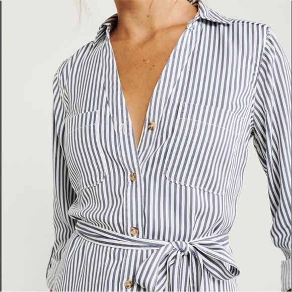 NWT Abercrombie Long-Sleeve Utility Blue Striped Shirt Dress Size Large - Picture 4 of 7